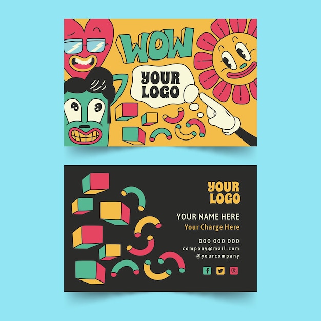 Vector hand drawn cartoon business cards