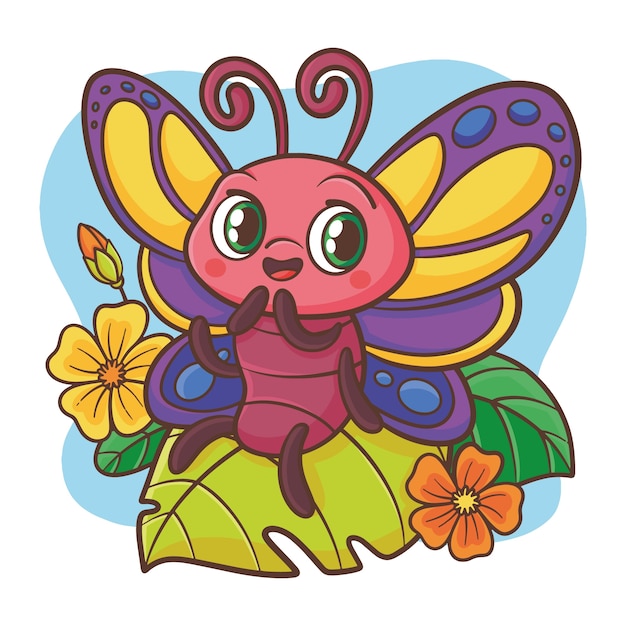 Нарисованная рукой иллюстрация бабочки шаржа