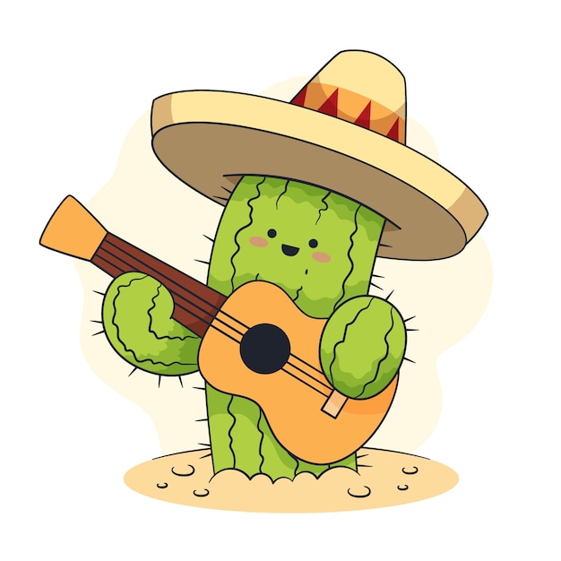 Vector hand drawn cartoon cactus illustration