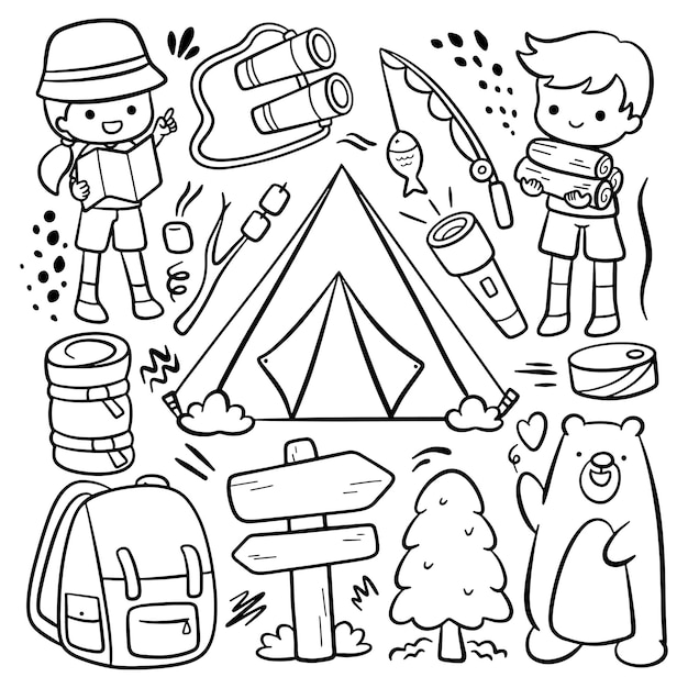 Hand Drawn Cartoon Camping Doodle