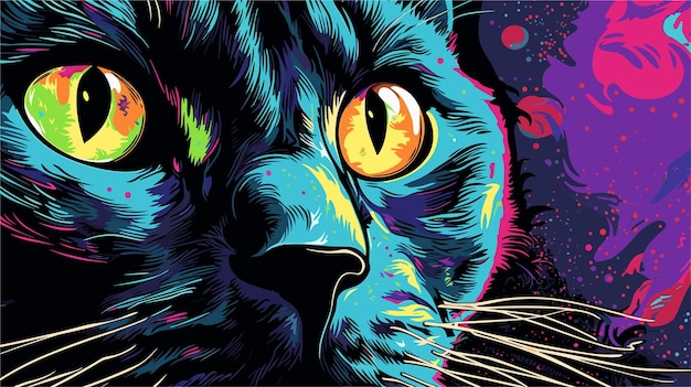 Vettore cartone animato di gatto disegnato a mano illustrazione pop art