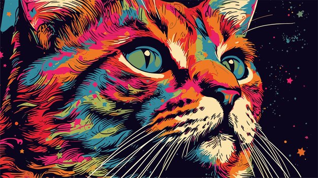 hand drawn cartoon cat illustration pop art