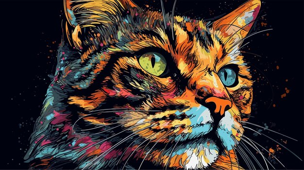 Vettore cartone animato di gatto disegnato a mano illustrazione pop art