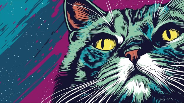 hand drawn cartoon cat illustration pop art