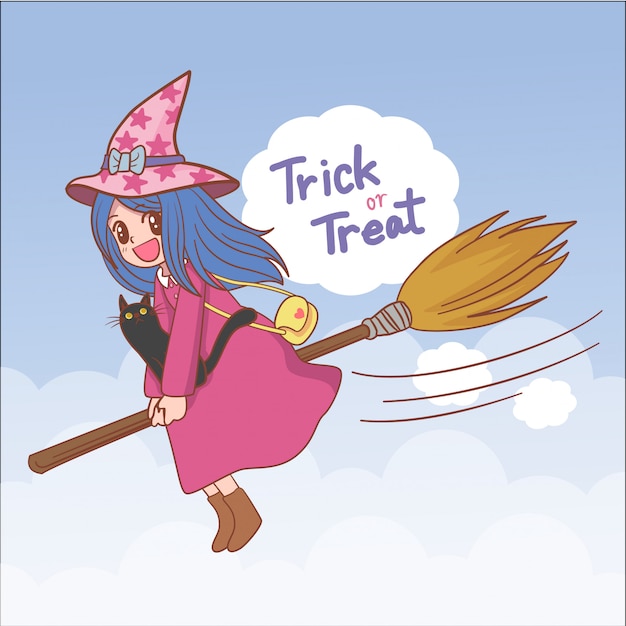 Hand drawn cartoon character halloween witch 