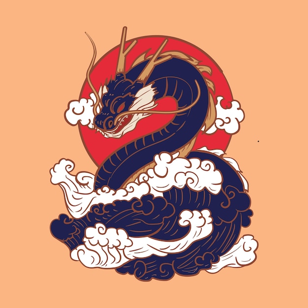 Vettore materiale del drago cinese del fumetto disegnato a mano