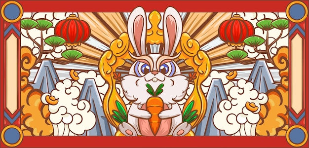 hand drawn cartoon chinese new year mid autumn rabbit illustration design