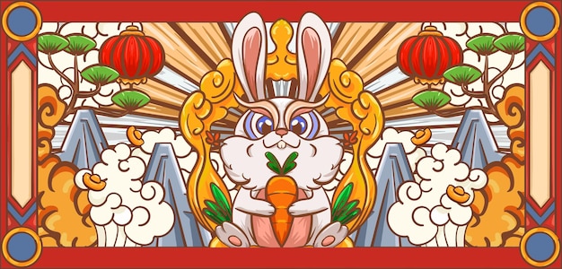 Hand drawn cartoon Chinese New Year mid autumn rabbit illustration design