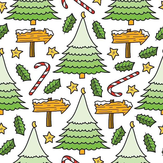 손으로 그린 만화 크리스마스 낙서 원활한 패턴 디자인