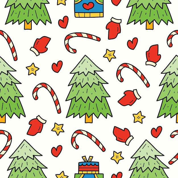 hand drawn cartoon christmas seamless pattern design