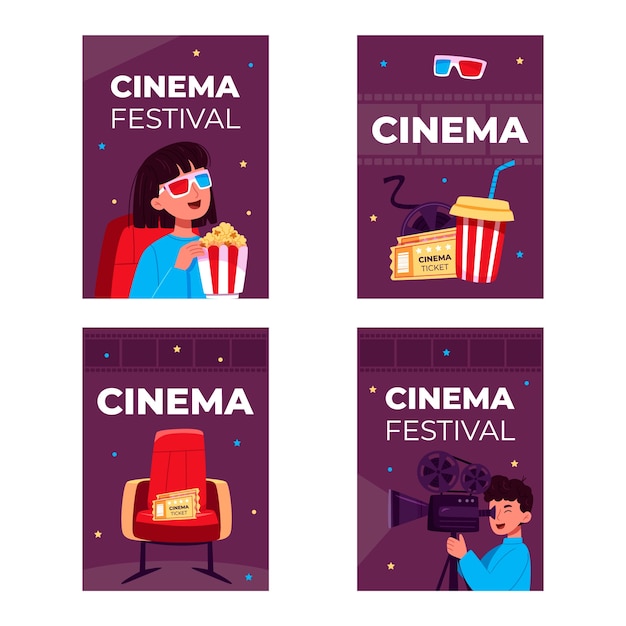 Hand drawn cartoon cinema card set