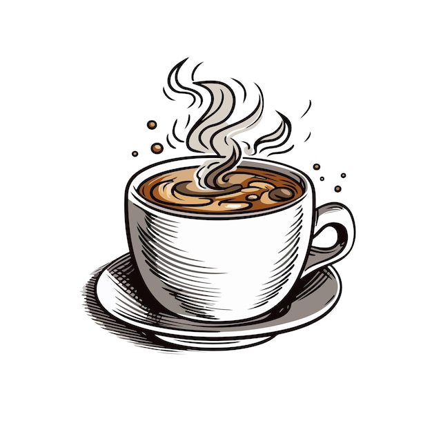 Hand drawn cartoon coffee on a white background hand drawn cartoon illustration