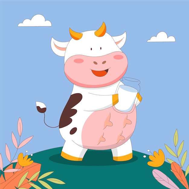 Vector hand drawn cartoon cow illustration