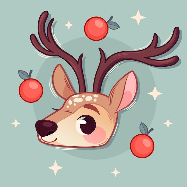 Vector hand drawn cartoon deer head illustration