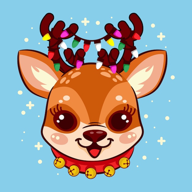 Hand drawn cartoon deer head illustration