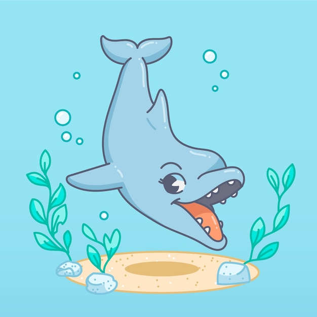 Vector hand drawn cartoon dolphin illustration