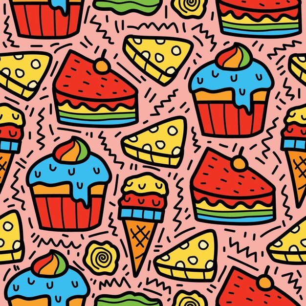 Hand drawn cartoon doodle dessert pattern design