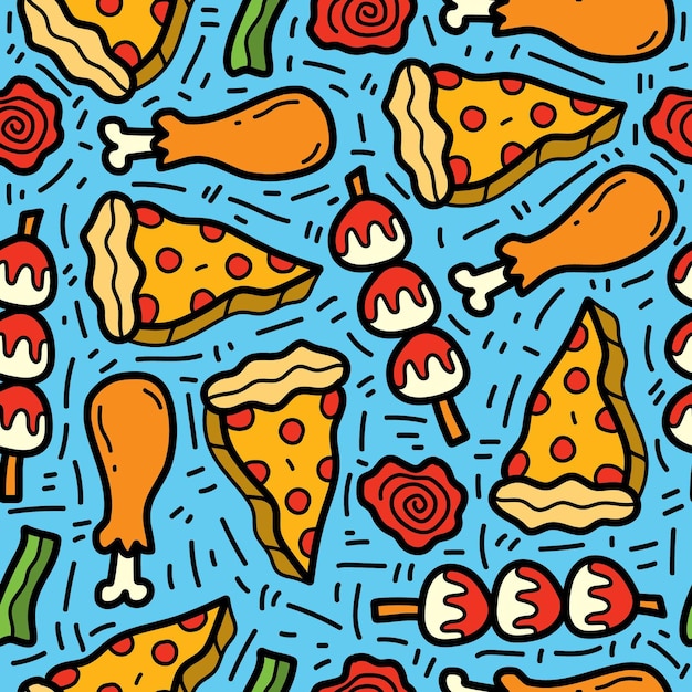 Vector hand drawn cartoon doodle food pattern design