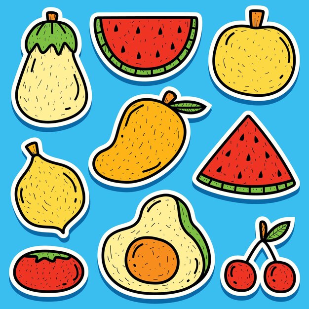 Vector hand drawn cartoon doodle fruit sticker design