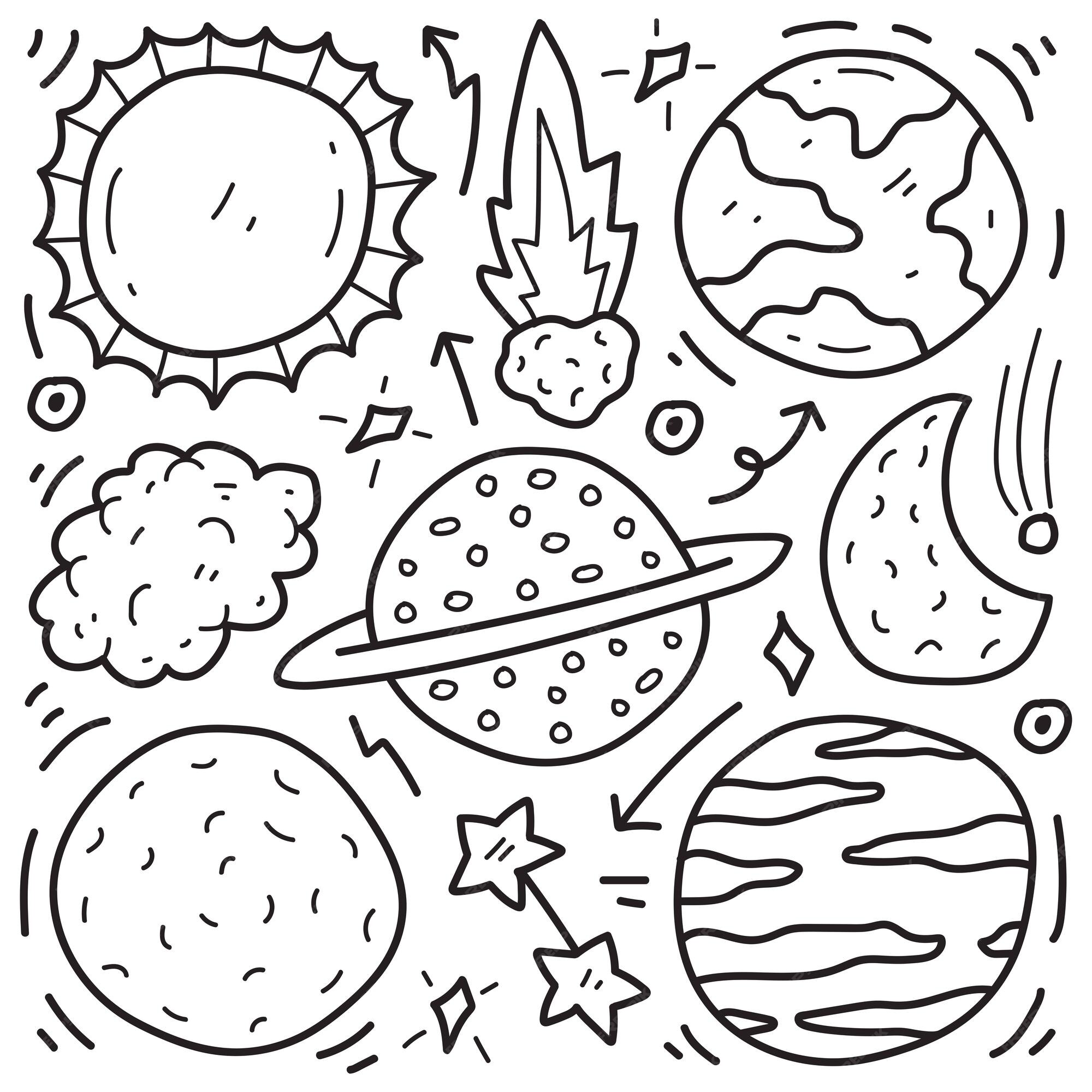 Premium Vector  Kawaii doodle cartoon planet coloring design