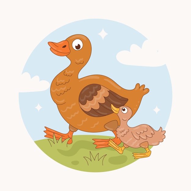 Vector hand drawn cartoon duck illustration