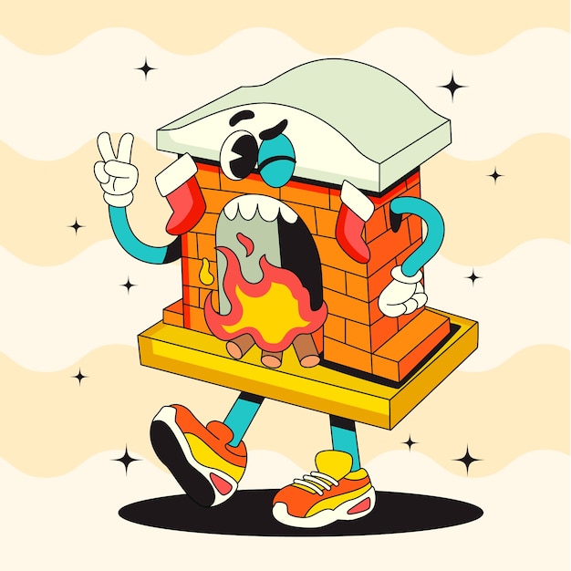 hand drawn cartoon fireplace illustration