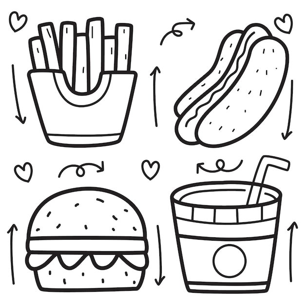 Hand drawn cartoon food doodle illustration