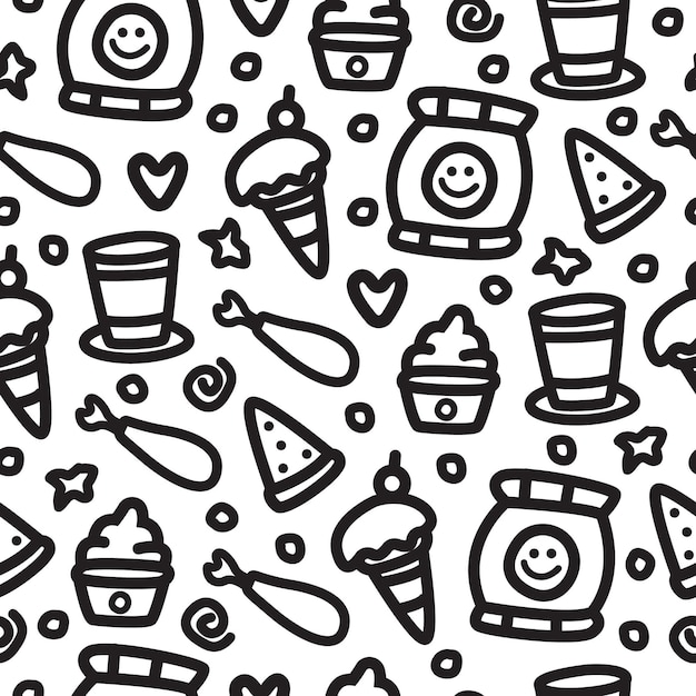Hand drawn cartoon food doodle pattern