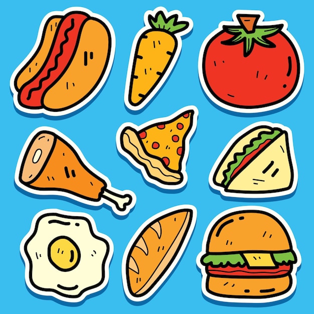 hand drawn cartoon food sticker design
