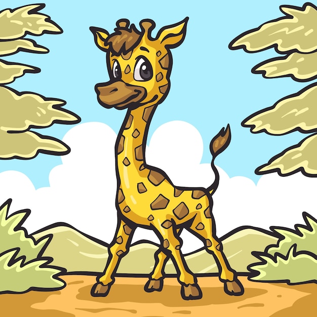 Vector hand drawn cartoon giraffe  illustration