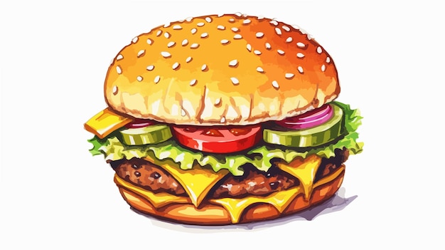 Vector hand drawn cartoon gourmet hamburger illustration