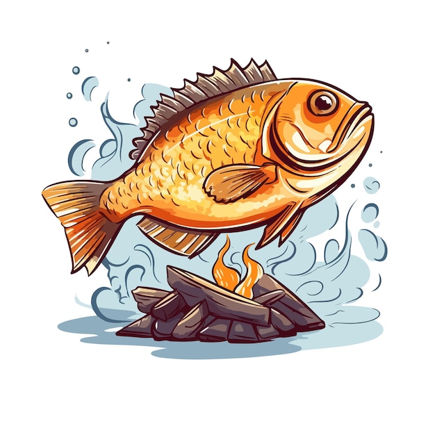 hand drawn cartoon grilled fish illustration