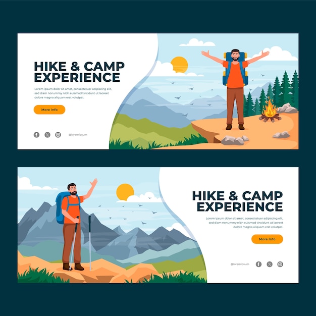 hand drawn cartoon hiking banner set