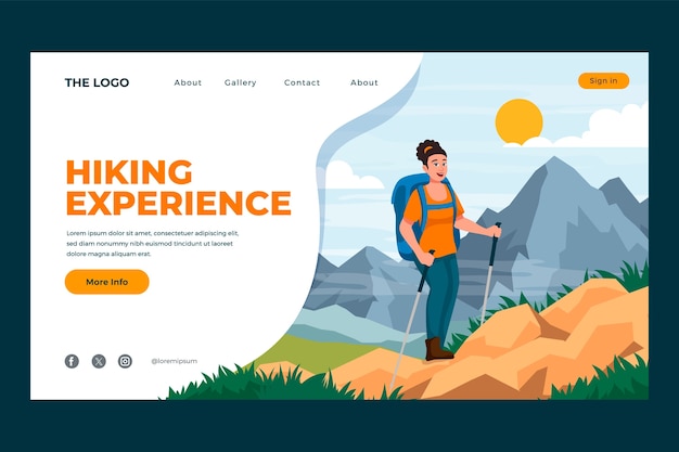 Vector hand drawn cartoon hiking landing page