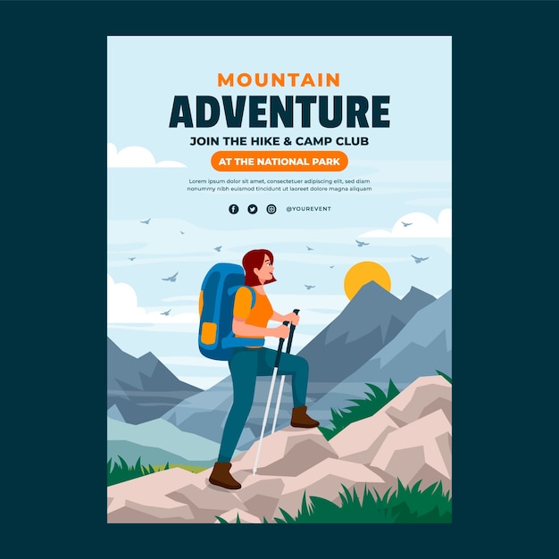 hand drawn cartoon hiking poster