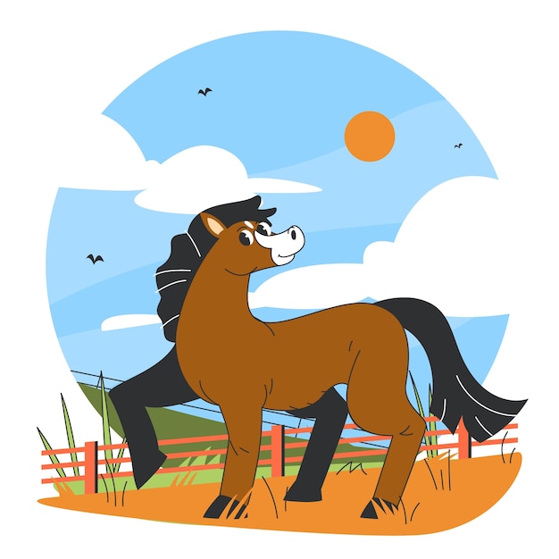 Vector hand drawn cartoon horse illustration