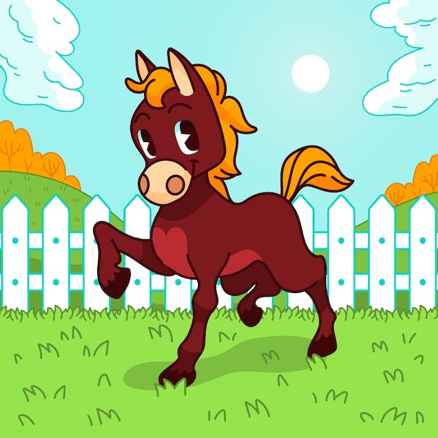 Vector hand drawn cartoon horse  illustration