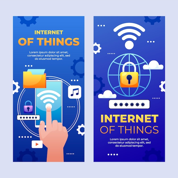 Vector hand drawn cartoon iot banner set