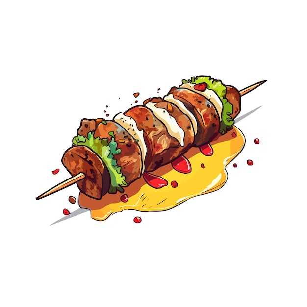 Hand drawn cartoon kebab illustration