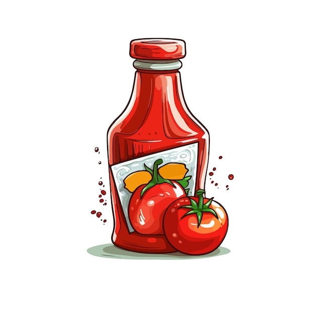 Vettore illustrazione disegnata a mano del ketchup del fumetto