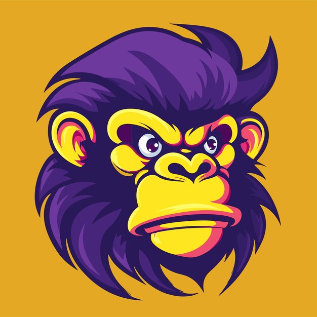 Hand drawn cartoon monkey face illustration monkey head isolated on background