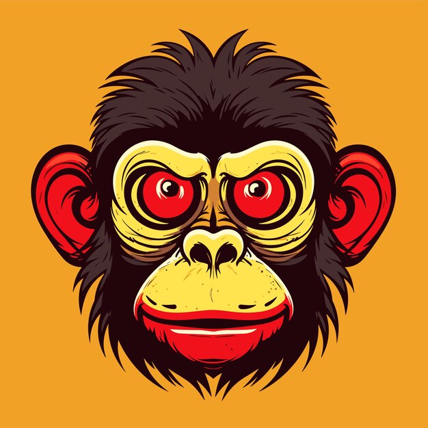 Hand drawn cartoon monkey face illustration monkey head isolated on background