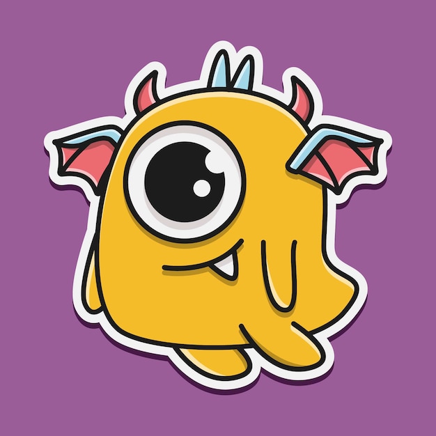 Hand drawn cartoon monster doodle sticker design illustration