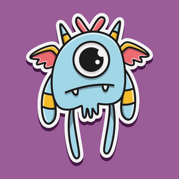 Hand drawn cartoon monster doodle sticker design illustration