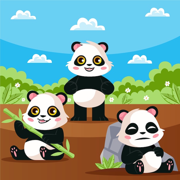 Vector hand drawn cartoon panda illustration