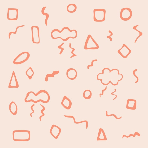 Vector hand drawn cartoon pattern with clouds and different shapes