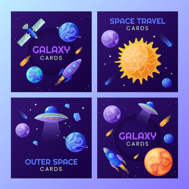 Hand drawn cartoon planets card set