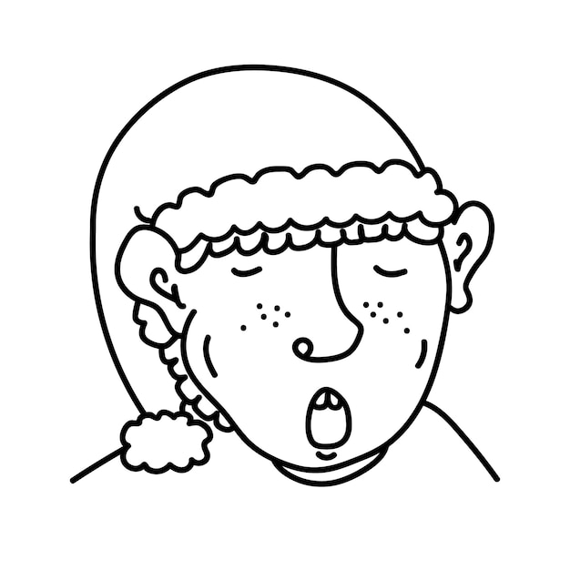 Hand drawn cartoon portrait of a sleeping boy in pajamas. human with closed eyes and curly hair.