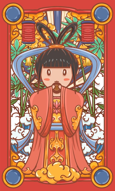 Нарисованный от руки дизайн плаката мультфильма для иллюстрации китайского фестиваля середины осени