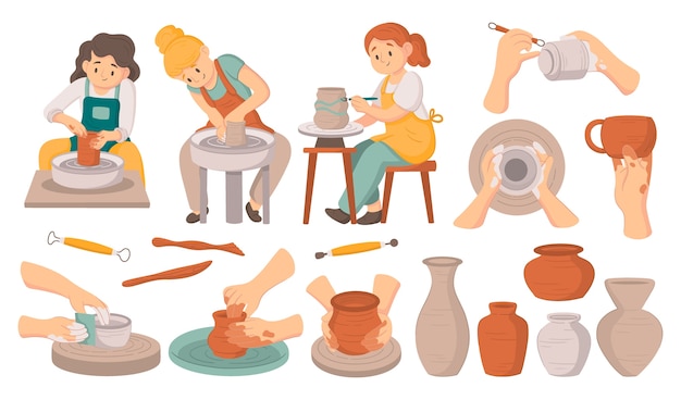 Vector hand drawn cartoon pottery set